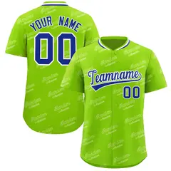 Neon Green Royal Full Button Graffiti Text Baseball Jersey