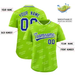 Neon Green Royal Full Button Graffiti Text Baseball Jersey 2