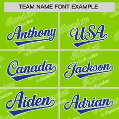 Neon Green Royal Full Button Graffiti Text Baseball Jersey 3