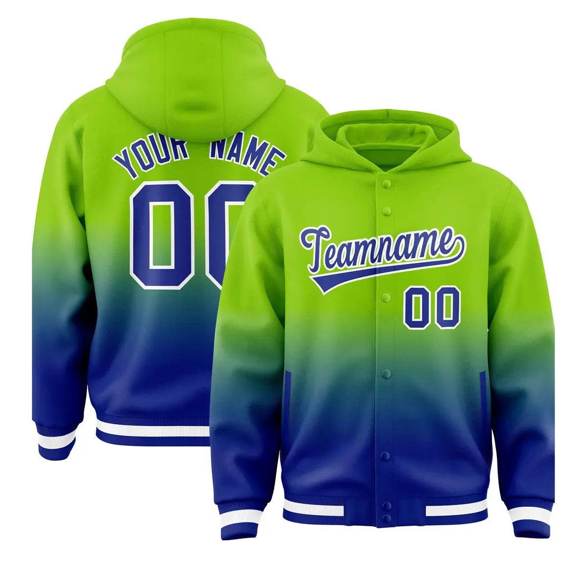 Neon Green Royal Gradient Letterman Varsity Jacket Hoodie