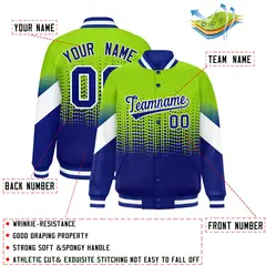 Neon Green Royal Gradient Polka Dot Full-Snap Letterman Jacket 2
