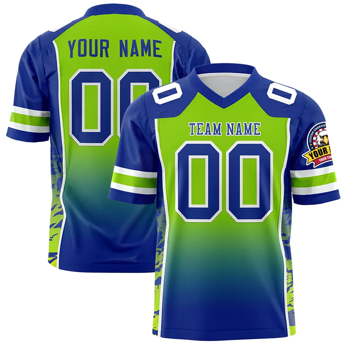 Neon Green Royal Gradient Side Pattern Football Jersey
