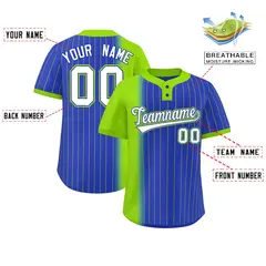 Neon Green Royal Gradient Stripe Two-Button Softball Jersey 2