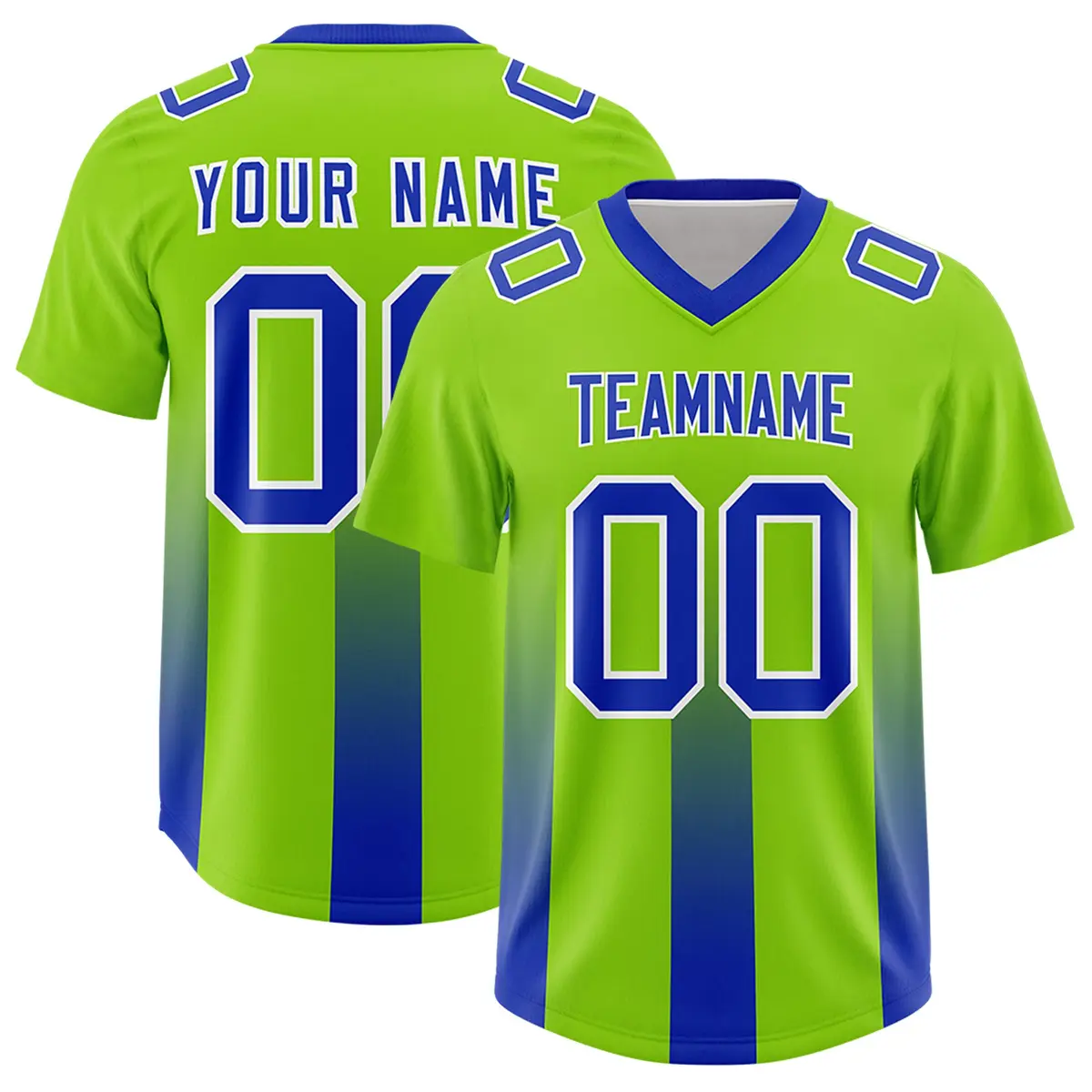 Neon Green Royal Gradient Vertical Stripe Football Jersey