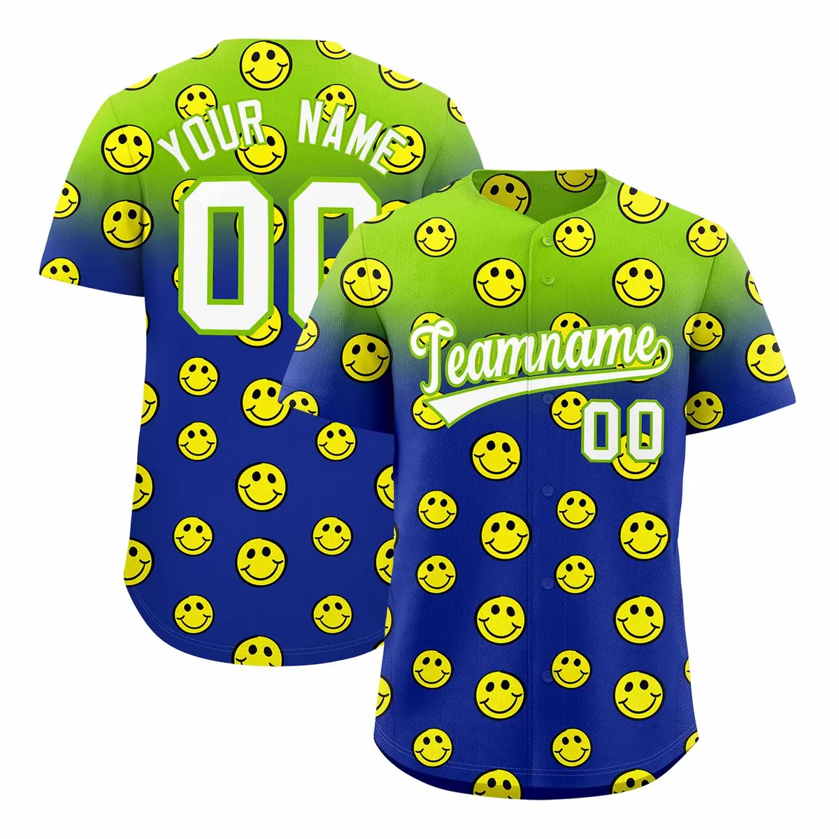 Neon Green Royal Graffiti Gradient Smile Baseball Jersey