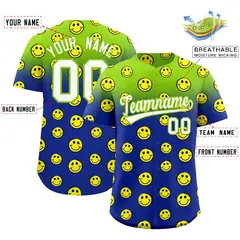 Neon Green Royal Graffiti Gradient Smile Baseball Jersey 2