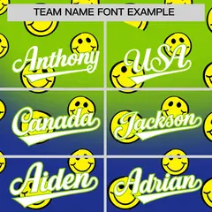 Neon Green Royal Graffiti Gradient Smile Baseball Jersey 3