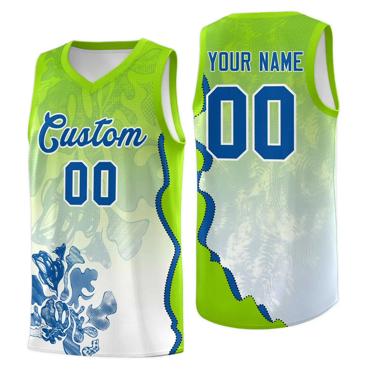 Neon Green Royal Illusion Flower Gradient Basketball Jersey