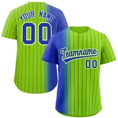 Neon Green Royal Pinstripe Gradient Baseball Jersey 1