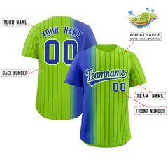 Neon Green Royal Pinstripe Gradient Baseball Jersey 2