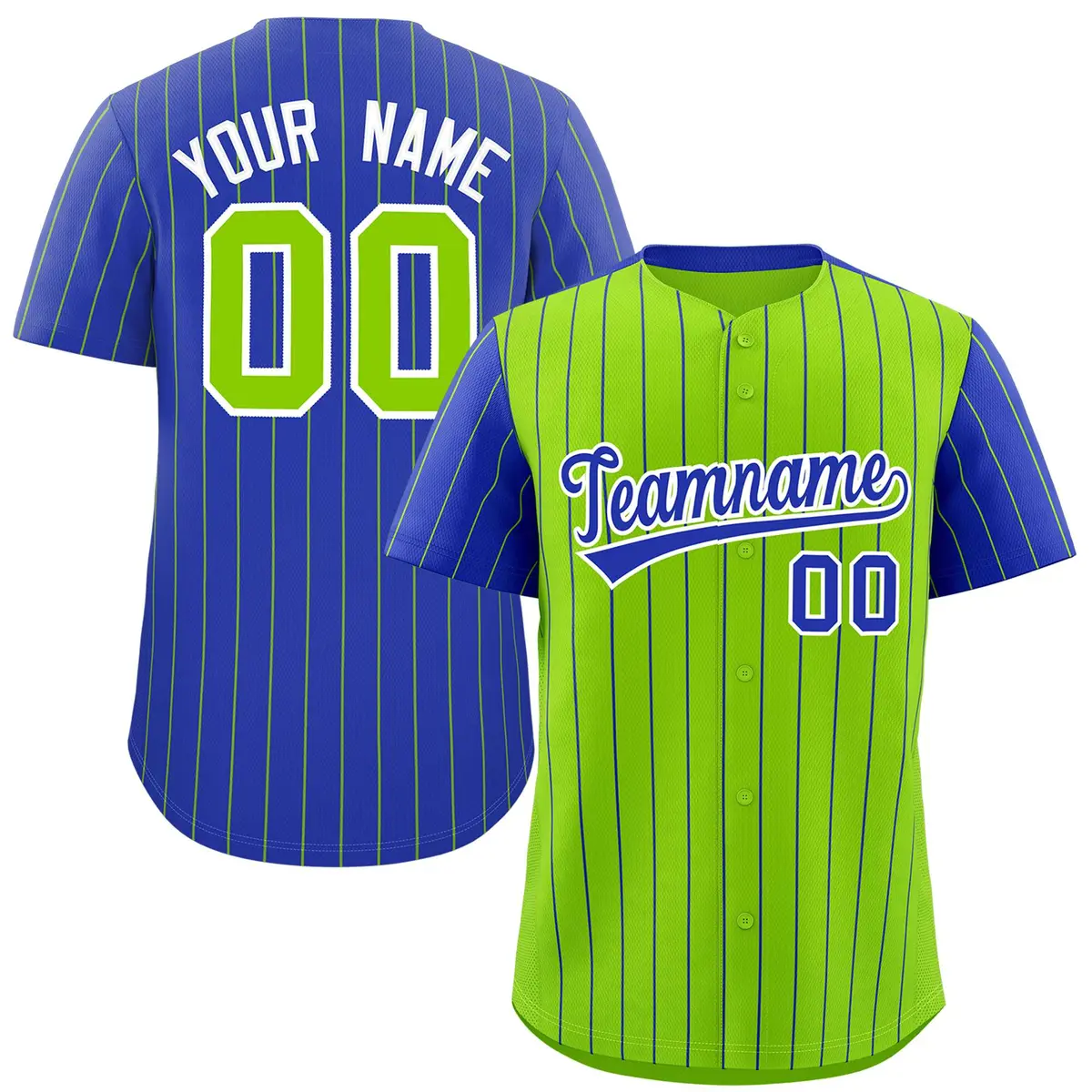 Neon Green Royal Pinstripe Raglan Sleeves Baseball Jersey