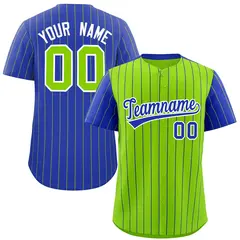 Neon Green Royal Pinstripe Raglan Sleeves Baseball Jersey