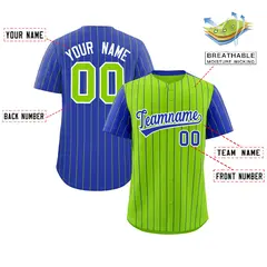 Neon Green Royal Pinstripe Raglan Sleeves Baseball Jersey 2