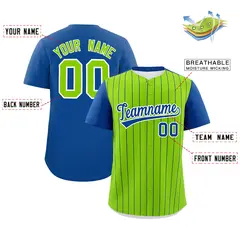 Neon Green Royal Pinstripe Two-Tone Baseball Jersey 2