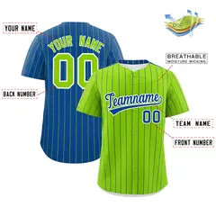 Neon Green Royal Pinstripe Two-Tone Baseball Jersey 2