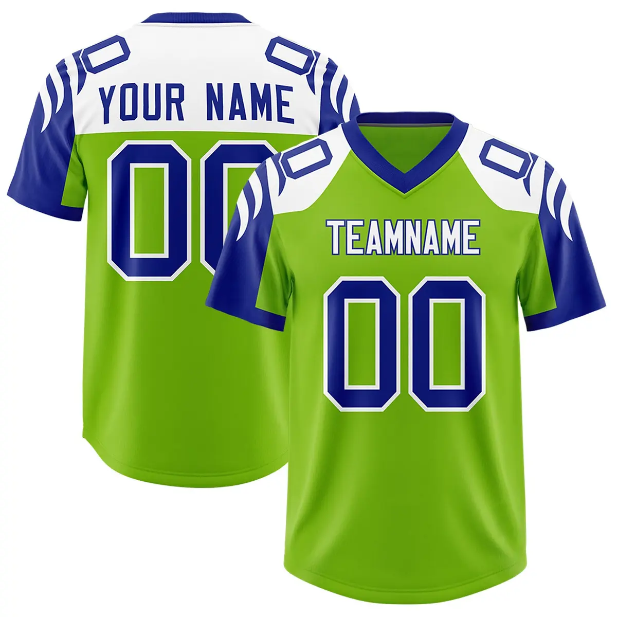 Neon Green Royal Raglan Sleeves Football Jersey