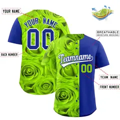 Neon Green Royal Rose Print Split Baseball Jersey 2