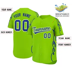 Neon Green Royal Side Flame Outline Baseball Jersey 2
