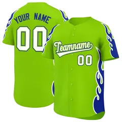 Neon Green Royal Side Flame Outline Baseball Jersey 1