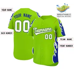 Neon Green Royal Side Flame Outline Baseball Jersey 2