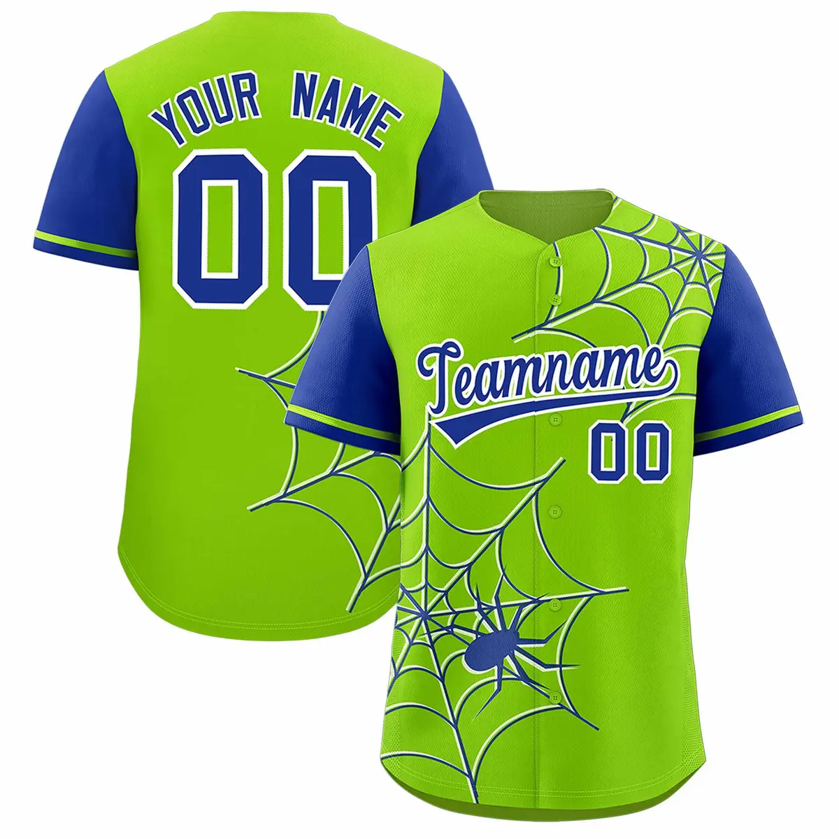 Neon Green Royal Spider Web Raglan Sleeves Baseball Jersey