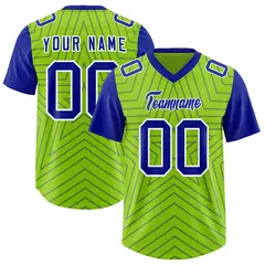 Neon Green Royal Star Pattern Raglan Football Jersey 1