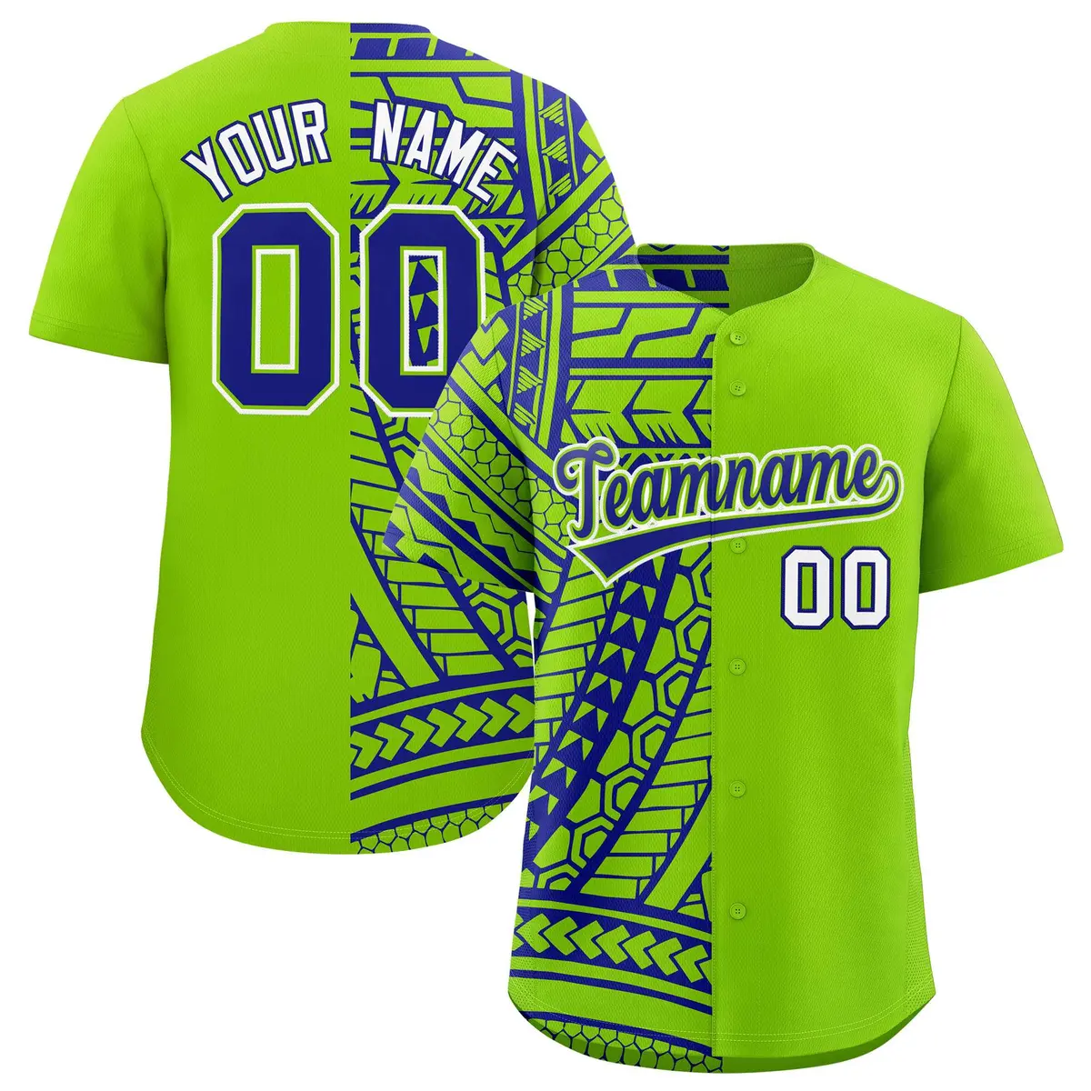 Neon Green Royal Tribal Split Baseball Jersey