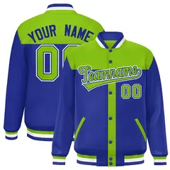 Neon Green Royal Varsity Baseball Color Block Bomber Jacket