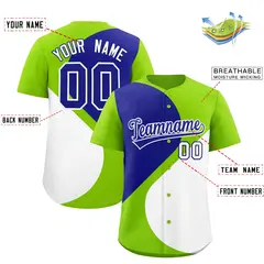 Neon Green Royal-White Half Heart Color Block Baseball Jersey 2