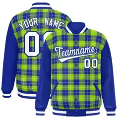 Neon Green Royal-White Plaid Varsity Letterman Jacket 1