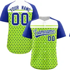 Neon Green Royal White Raglan Star Print Baseball Jersey 1