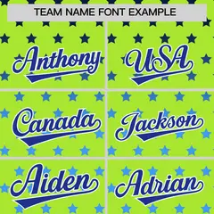 Neon Green Royal White Raglan Star Print Baseball Jersey 3