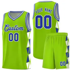 Neon Green Royal-White Triangle Splicing Basketball Jersey 1