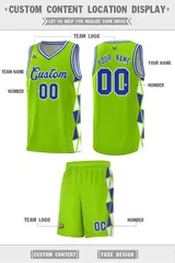 Neon Green Royal-White Triangle Splicing Basketball Jersey 2