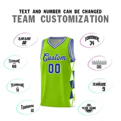 Neon Green Royal-White Triangle Splicing Basketball Jersey 3