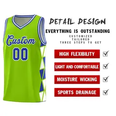 Neon Green Royal-White Triangle Splicing Basketball Jersey 4