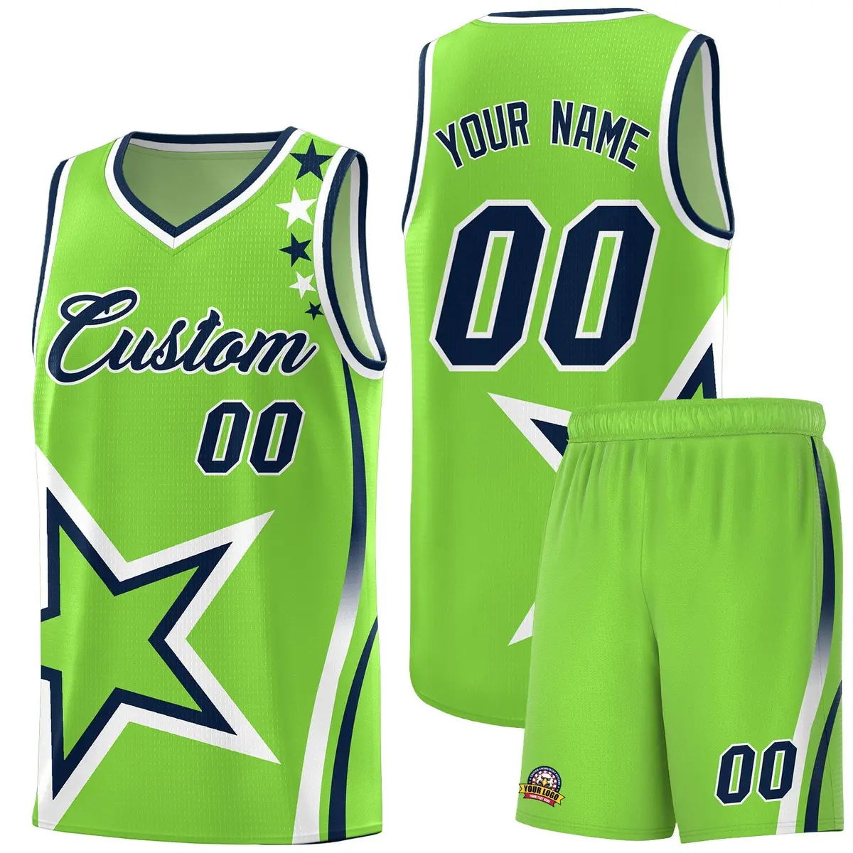 Neon Green Shoulder Stars Graffiti Basketball Jersey