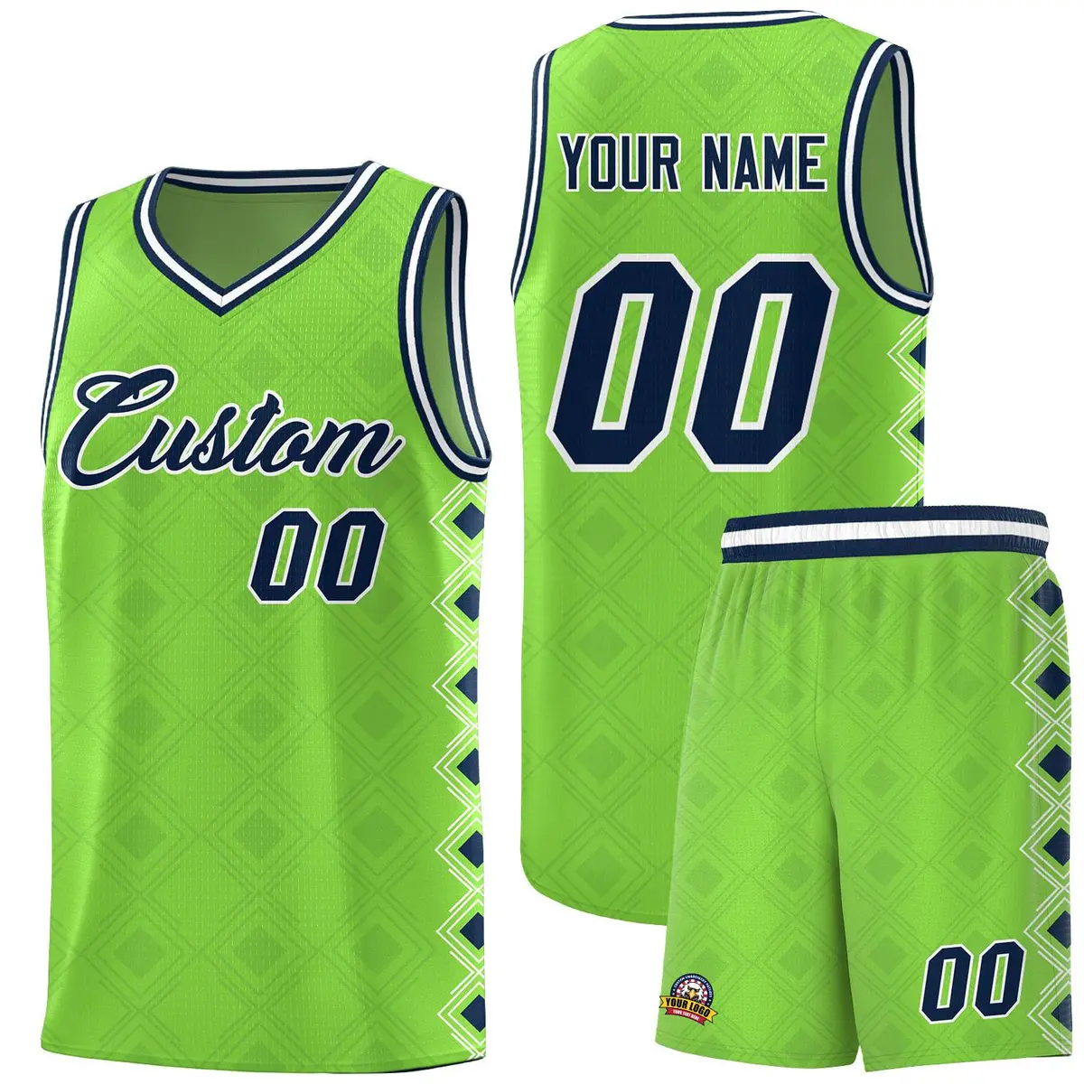 Neon Green Side Blocks Sports Uniform Basketball Jersey