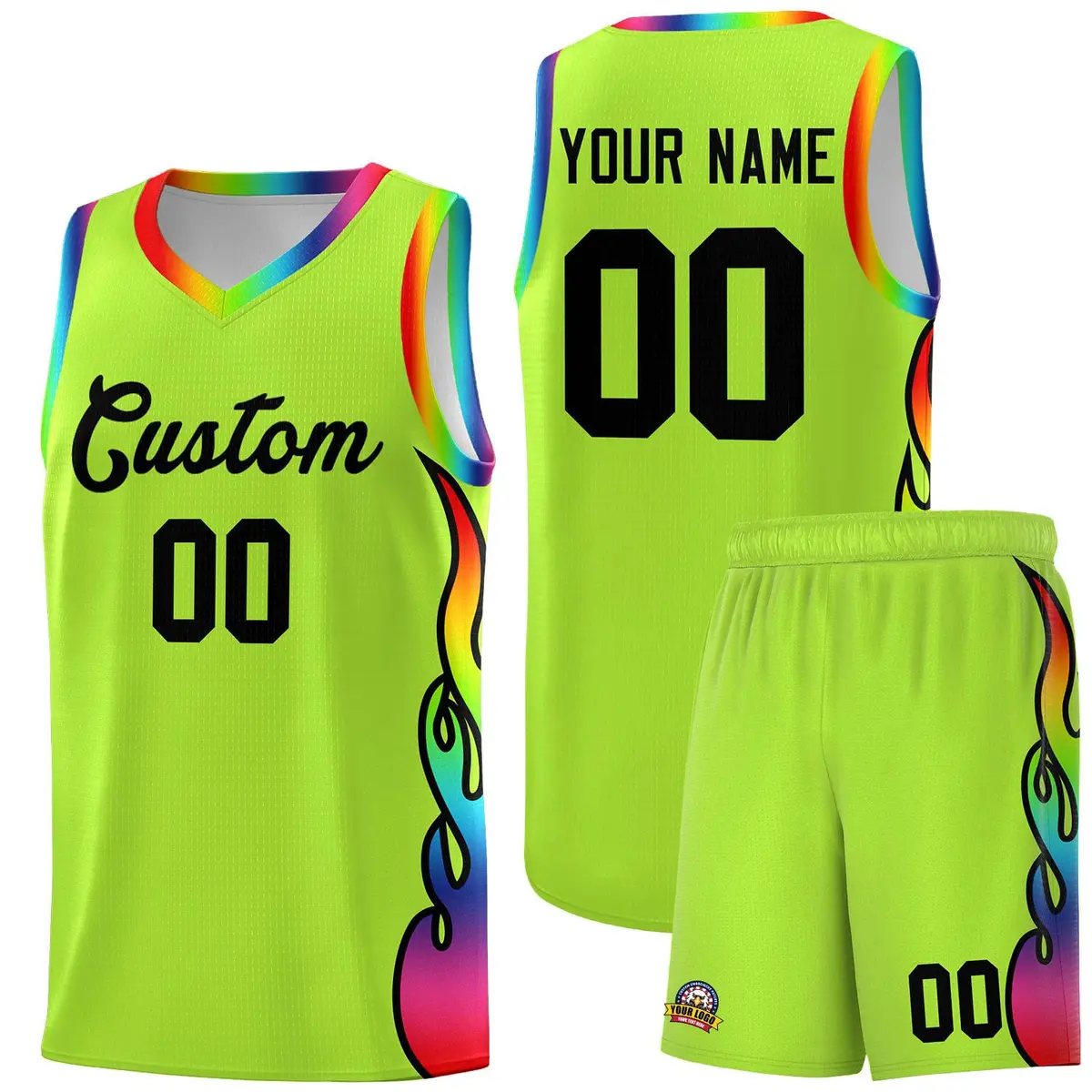 Neon Green Side Flame Basketball Jersey for Teams