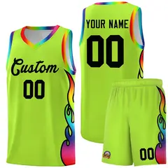 Neon Green Side Flame Basketball Jersey for Teams 1