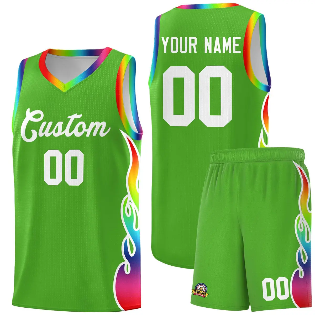 Neon Green Side Flame Basketball Jersey for Teams