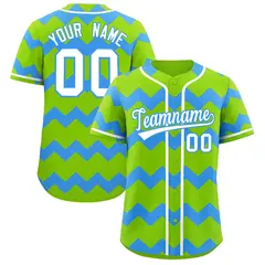 Neon Green Sky Blue White Ripple Authentic Baseball Jersey 1