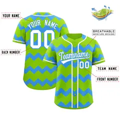 Neon Green Sky Blue White Ripple Authentic Baseball Jersey 2