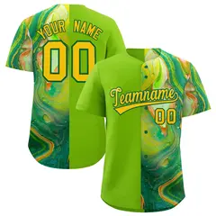 Neon Green Split Fluid Pattern Authentic Baseball Jersey