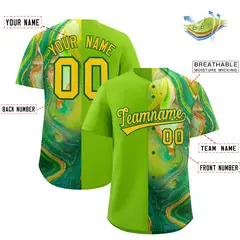 Neon Green Split Fluid Pattern Authentic Baseball Jersey 2