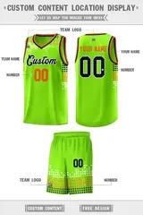 Neon Green Square Grid Graffiti Pattern Basketball Jersey 2