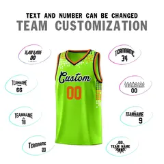 Neon Green Square Grid Graffiti Pattern Basketball Jersey 3