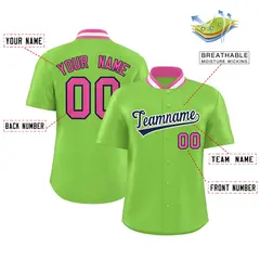 Neon Green Stand Collar Classic Baseball Jersey 2