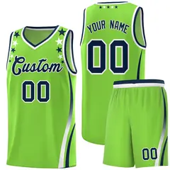 Neon Green Star Pattern Color Block Shoulders Basketball Jersey 1