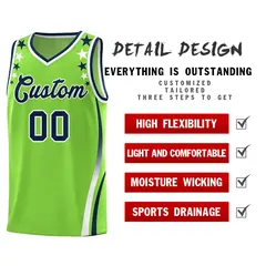 Neon Green Star Pattern Color Block Shoulders Basketball Jersey 2